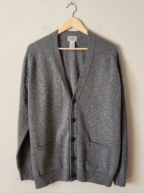 Vintage L.L.Bean Men's 100% Lambswool Gray V-Neck Cardigan Sweater Sz L